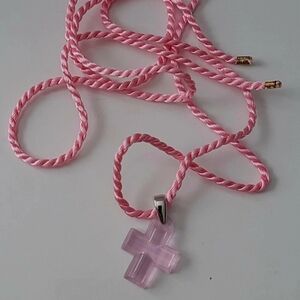 Lalique Pink Cross Necklace with Silver Accent